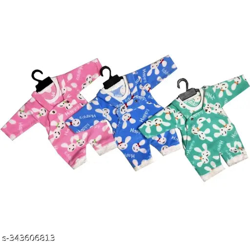 Green, pink, blue printed cotton 3pc kids winter dungaree dress set for comfort and warmth