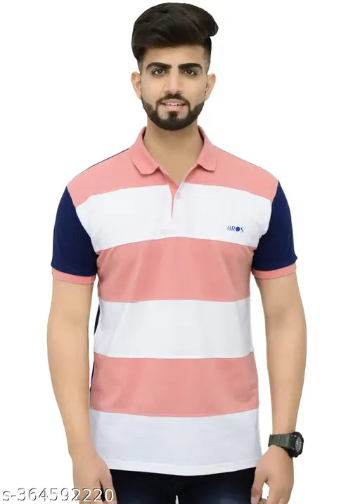 Multicolor striped cotton blend men's polo short sleeves shirt, stylish & comfortable for any occasion, eco-friendly fashionable graphic tee