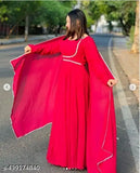 Pink lace Georgette kurti with dupatta, solid pattern, long sleeves, multiple sizes available