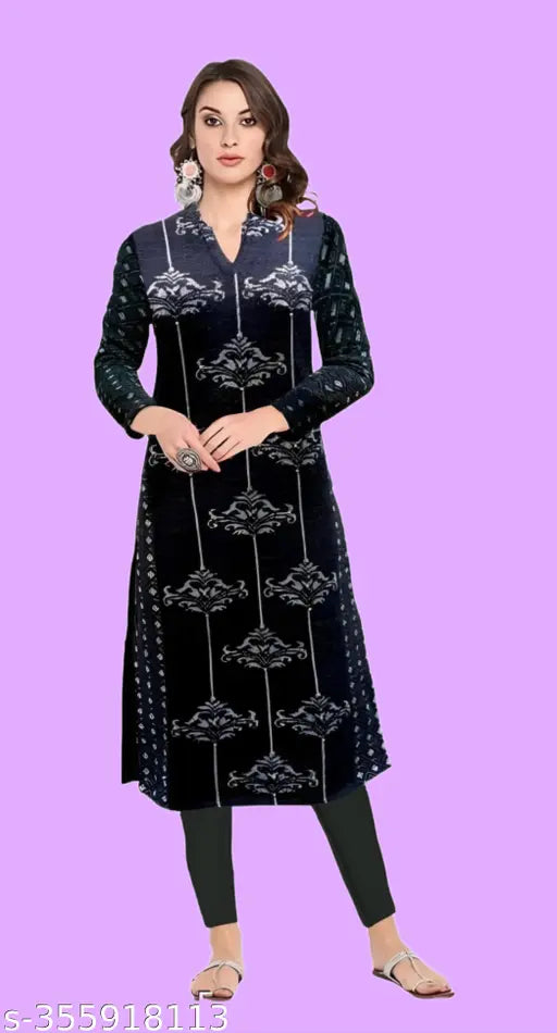 Woolen kurti for winter in low price - long-sleeved woolen print combo, new women's fashion from India