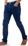 Blue satin slim-fit party jeans for men, full length and trendy