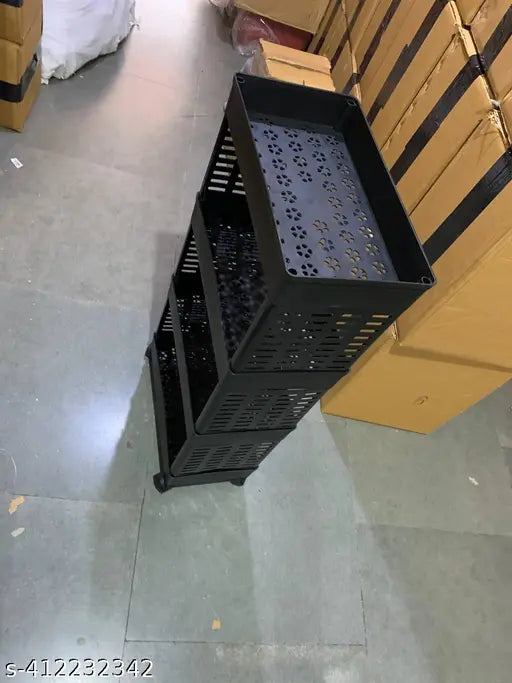Black plastic 4-tier kitchen rack for storage onion, potato, aloo, pyaaz, fruit, vegetable, sabji stand by ELIGHWAY MART