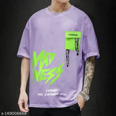 Lavender cotton three-quarter sleeve printed round neck T-shirt by EyeBogler, softens with wear, great for any outfit or occasion