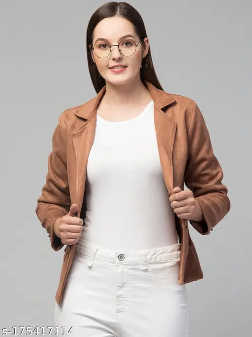 Classic linen suede jacket, solid-colored, easy-wear blazer with long sleeves, flap pockets, fully lined for comfort, India origin