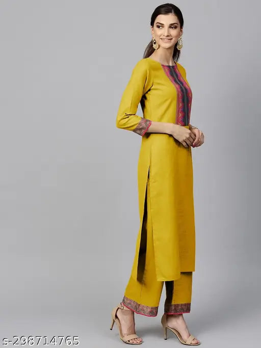 Cotton kurti set for women's with palazzos, three-quarter sleeves, solid pattern, pack of 3 sizes