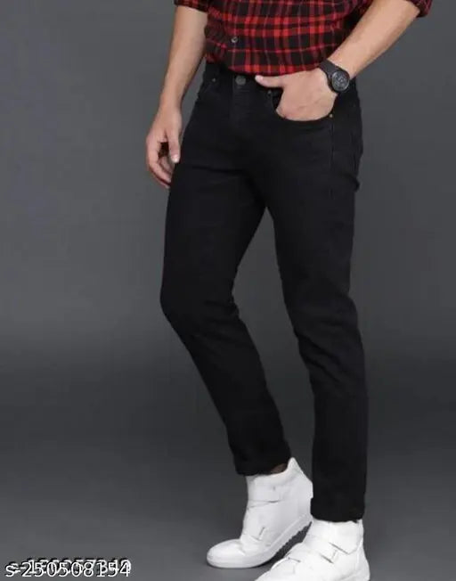 Men's light wash denim jeans, black and plain, solid pattern, 100% good cotton. Size 28 (waist 32", length 38"), 30 (waist 28", length 36"), 32 (waist 30", length 37"). India origin