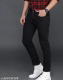 Men's light wash denim jeans, black and plain, solid pattern, 100% good cotton. Size 28 (waist 32", length 38"), 30 (waist 28", length 36"), 32 (waist 30", length 37"). India origin