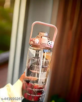 Transparent multicolor durable non-toxic sipper water bottle, leak proof with motivational time marker (2 Ltr), BPA free, easy to clean and carry