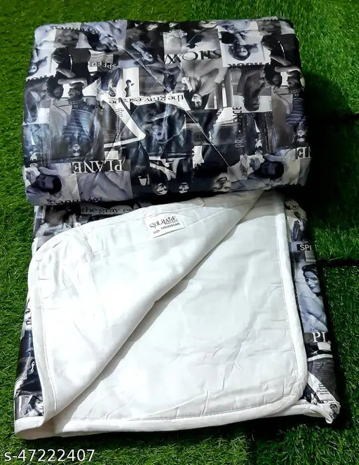 Cotton Hollywood print single bed comforter, one side cotton, one side Rexin - Indian decor home textile