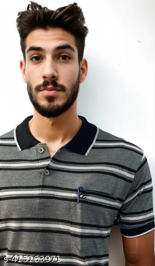 Red and Cream striped polo t-shirt set for men, cotton blend, short sleeves, pack of 2