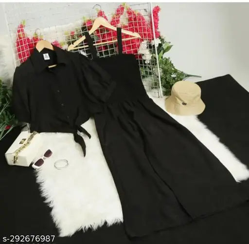 Crepe sleeveless jumpsuit set in solid color for women's casual wear, model JM896. Made in India." (102 characters)
