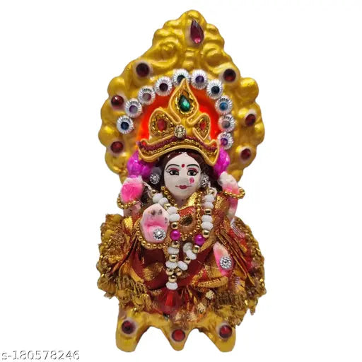 Ceramic Ganesh-Laxmi idol, vibrant Indian Ganesh-Laxmi statue on pedestal