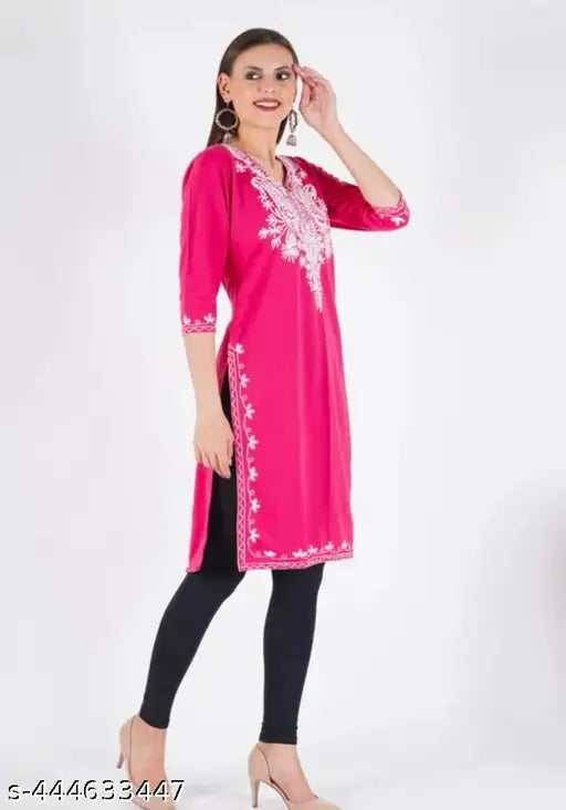 Woolen kurtis collection, premium quality, three-quarter sleeves, solid pattern, multiple colors, varied sizes (M-XXXXL), India origin