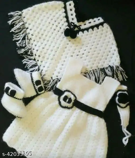 Soft premium woolen sweater set for baby girls, ideal for daily wear and parties, crocheted from fine Indian wool