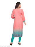 Rayon slub digital printed straight kurti with three-quarter sleeves and round neck, perfect for casual or formal wear. Made in India