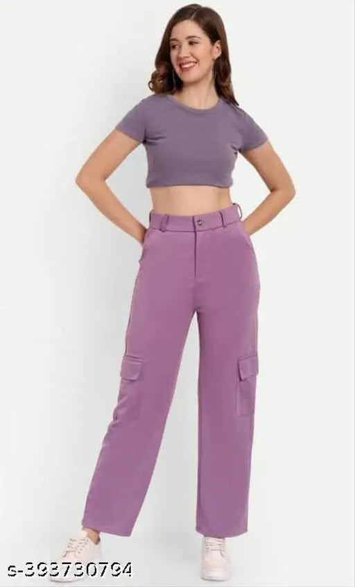 Cotton Lycra solid-colored cargo pants for girls and women, perfect for parties (India origin)