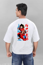 Oversized anime printed cotton T-shirt with short sleeves, vibrant DTF artwork, XL size