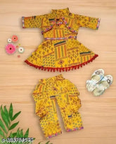 Trendy printed cotton anarkali kurta set with dhoti pants and shrug for girls, perfect for weddings, parties, or functions