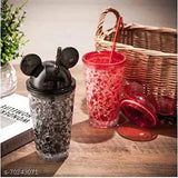 Mickey printed vacuum flask, black plastic sipper bottle for kids' cold beverages