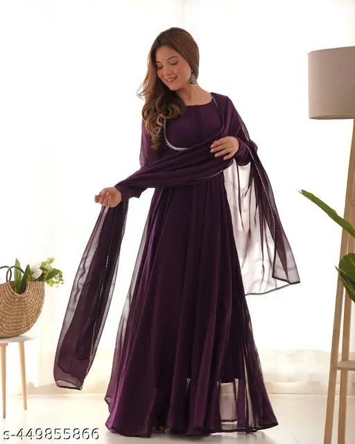 Purple Georgette Anarkali Fit & Flare Gown with Dupatta, Indian ethnic wear for women's special events