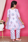 White rayon kids' printed kurti plazzo set, three-quarter sleeves, 18-24 Months to 14-15 Years, India origin