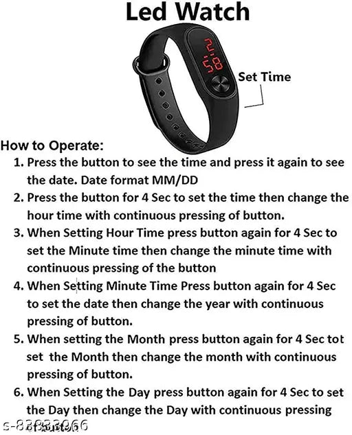Black Silicone Rubber Strap Digital LED Wrist Watch Band for Kids, Ruff and Tough design, shock resistant, size convertible