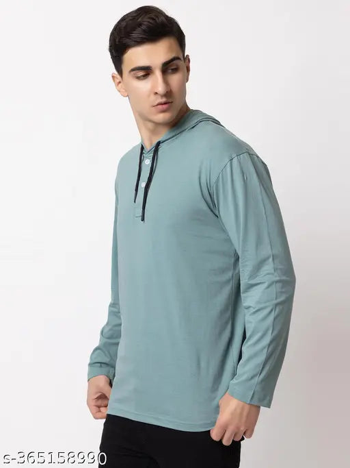 Men's solid cotton hoodies for casual wear, long-sleeved and available in sizes M, L, XL, XXL. Indian-made men's full sleeve cotton hoodie t-shirt