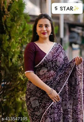 Georgette warli print saree with separate blouse, Indian traditional wear for daily and festive occasions