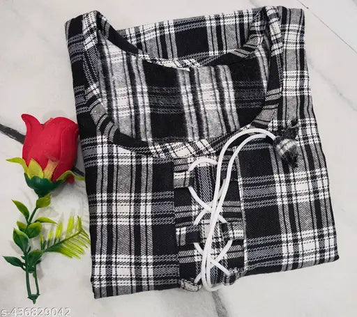 Stylish black checked woolen kurti for women and girls, India-origin