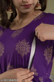 Purple rayon maternity kurti with three-quarter sleeves, printed combo, India origin