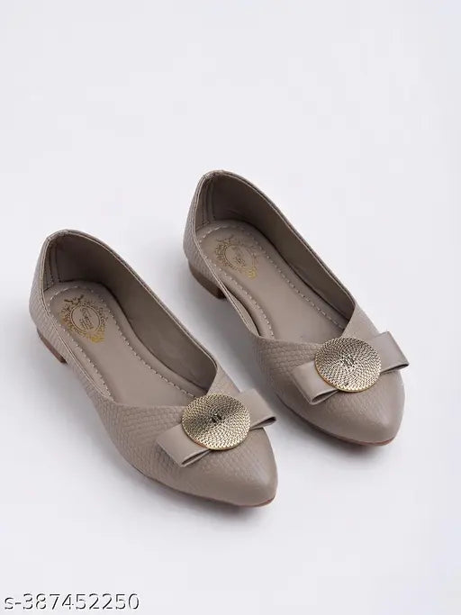 Grey synthetic slip-on bellies with oversized bow detail for women & girls - Shoetopia ballerinas, versatile and comfortable footwear