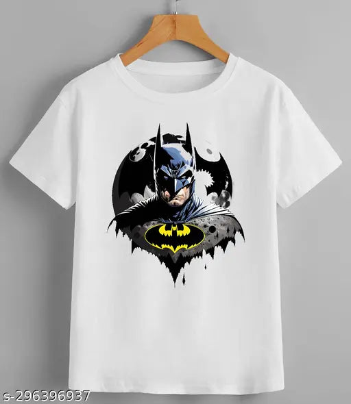 Marvel Batman Kids T-Shirt, white round neck polyester, printed superhero design for boys