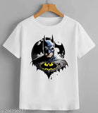 Marvel Batman Kids T-Shirt, white round neck polyester, printed superhero design for boys