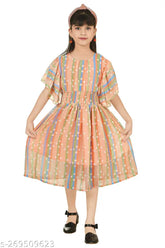 Striped Georgette dress for girls aged 2-4 years, vibrant and playful on model