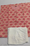 Peach-colored Rayon sleeveless Saavi kurti and palazzos set with printed net pattern, 100% rayon fabric, Indian origin