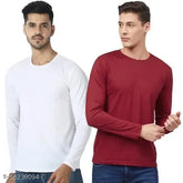 Maroon & White Men's London Crew T-Shirt Combo, premium 100% cotton full sleeve, gym-ready, long-lasting quality clothing