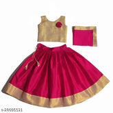 Satin and silk floral-stitch TEREZA RANI girls lehenga-choli set, sleeveless with net dupatta, 3 pieces, sizes 6-9 months - 1-2 years