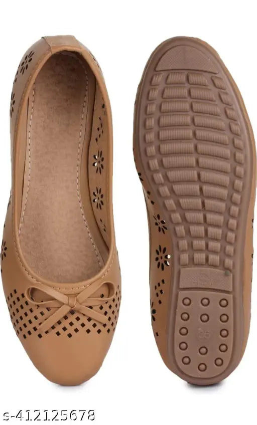 Stylish beige synthetic leather slip-on ballerinas for women (IND-3 to IND-9 sizes)