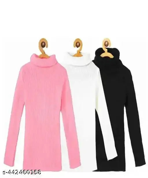 Woolen high neck combo sweater for babies (3-pack), self-design patterns, sizes range from 3-11 years