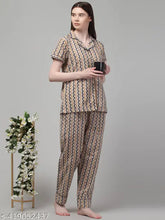 Cotton printed nightsuit for women, comfortable nightdress set, summer nightwear with three-quarter sleeves
