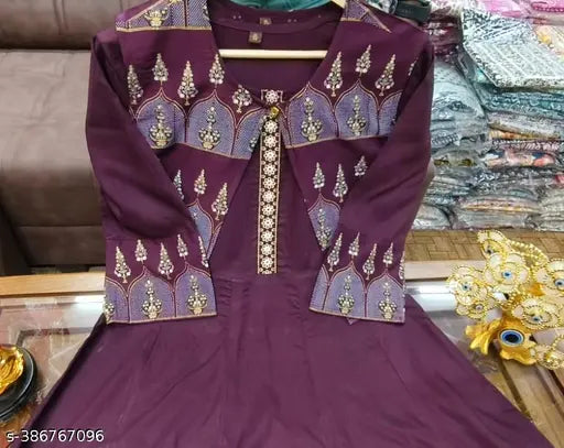 Rayon Anarkali kurti with printed jacket, solid combo, three-quarter sleeves, Indian women's fashion