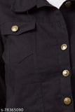 Women's solid cotton jacket, long sleeves, denim fabric, 3.9 out of 5 stars - sophisticated design for women's wardrobe, India origin