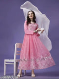 Embellished Indian Georgette Anarkali gown, long-sleeved XL/XXL size with embroidered details