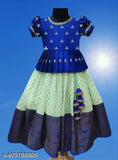 Cotton Zari Woven Lehanga Cholis for Kids, Pretty Comfy short-sleeved Indian outfit with zari stitch pattern