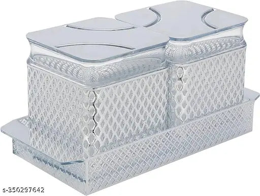 Silver Airtight Plastic Dry Fruit Container Set, 500ml x 2 (BPA-free, space-efficient)