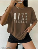 Stylish printed oversized women's cotton blend t-shirt in various sizes, featuring vibrant design