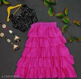 Velvet and net ruffle embellished kids lehenga choli, 1.70 meter flair, heavy sequin work, 8-14 years sizes