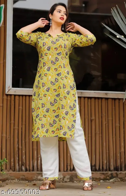 Rayon printed kurta set with palazzos, three-quarter sleeves, Indian traditional wear