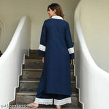 Rayon Woman's Kurti & Pent Set, solid color long-sleeved rayon outfit with palazzo bottoms, available in sizes S, M, L, XL, XXL, and XXXL. Indian origin