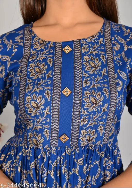 Rayon fabulous printed gown with three-quarter sleeves, vibrant Indian design for women's parties and festivals (N), size S (36in bust, 34in waist, 38in hip)